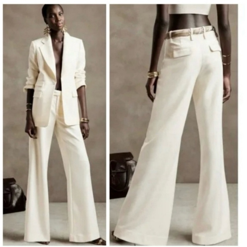NWT Banana Republic Lido Wide Leg Wool Pants Transition Cream 6